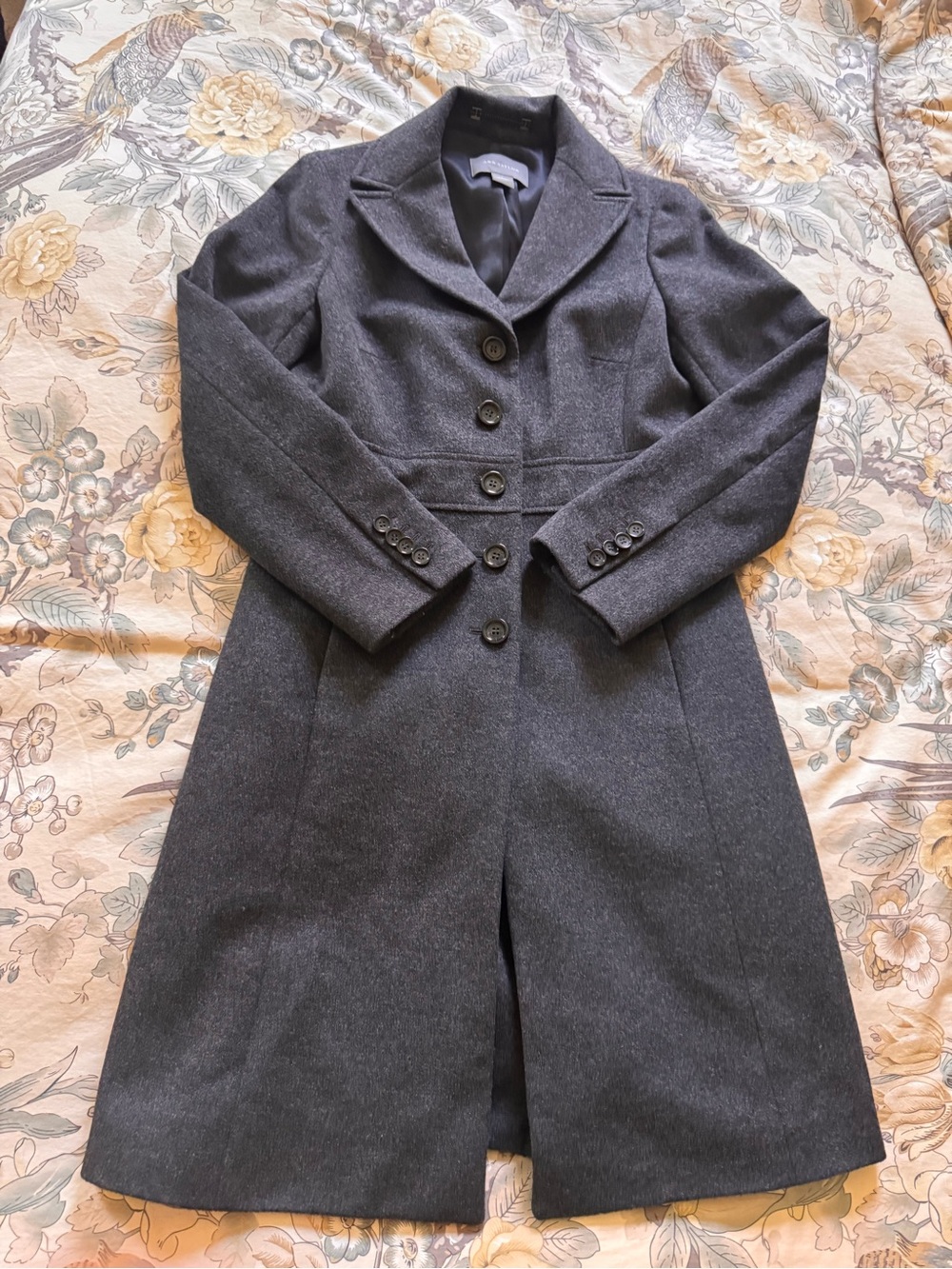 Vintage Ann Taylor Tailored Womens Charcoal Wool-Blend Trench Coat Size 6 Long